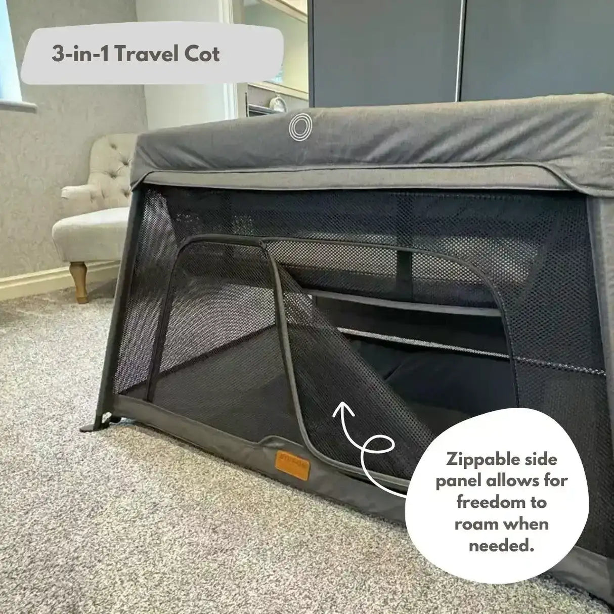 Airpod 3 Travel Cot Includes Newborn Bassinet Insert - Dark Grey