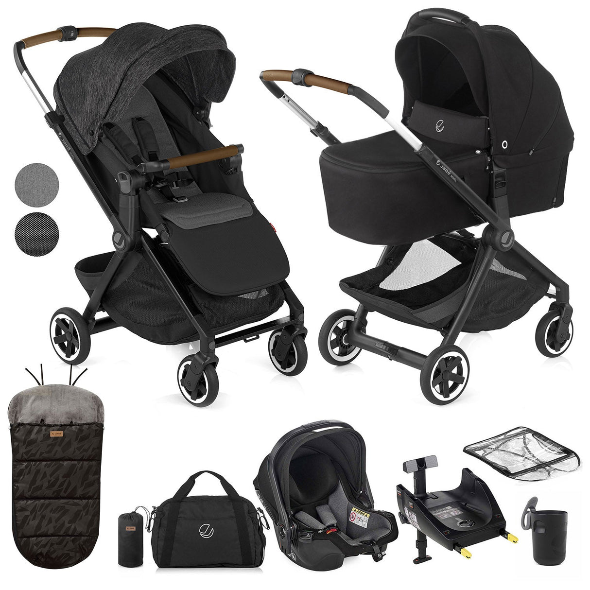 Jané Newel 10-Piece Complete Travel System Bundle - Cold Black