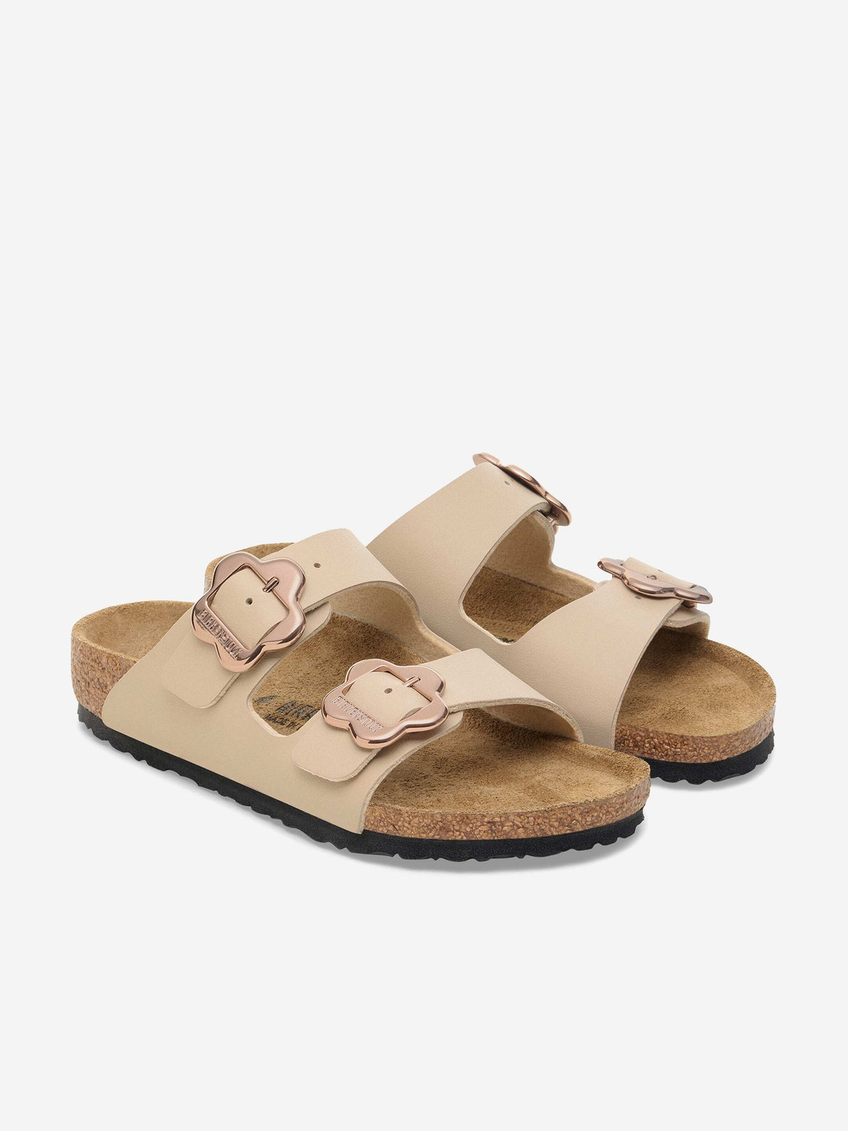 BIRKENSTOCK Girls Arizona Flower Buckle Sandals in Beige