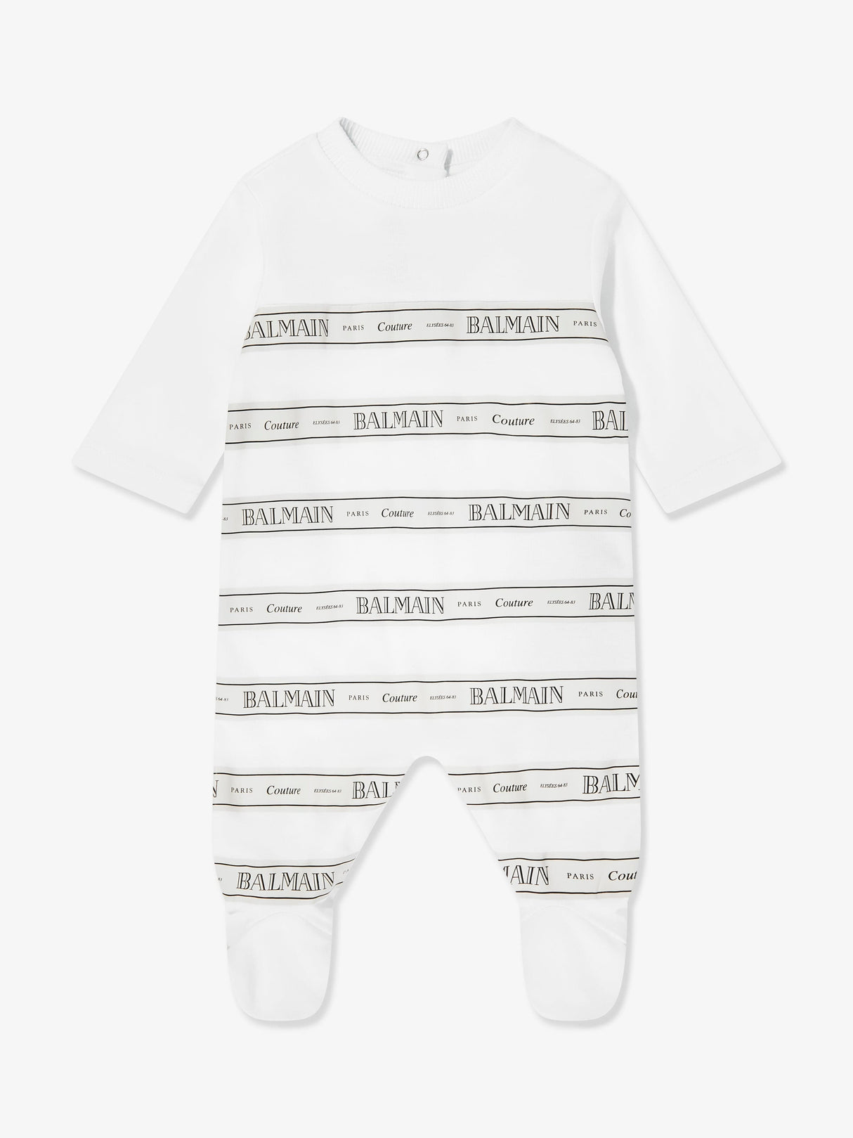 Balmain Baby Striped Logo Babygrow in White