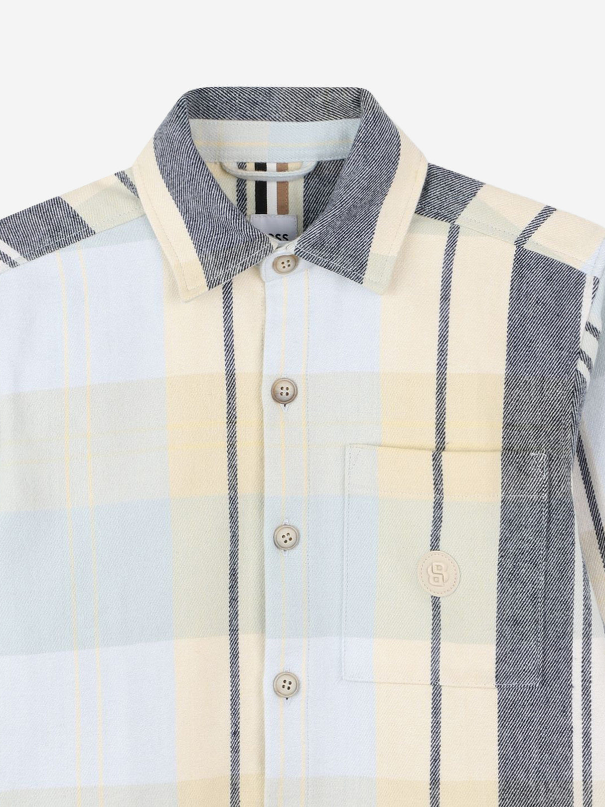 BOSS Boys Checked Logo Shirt in Blue