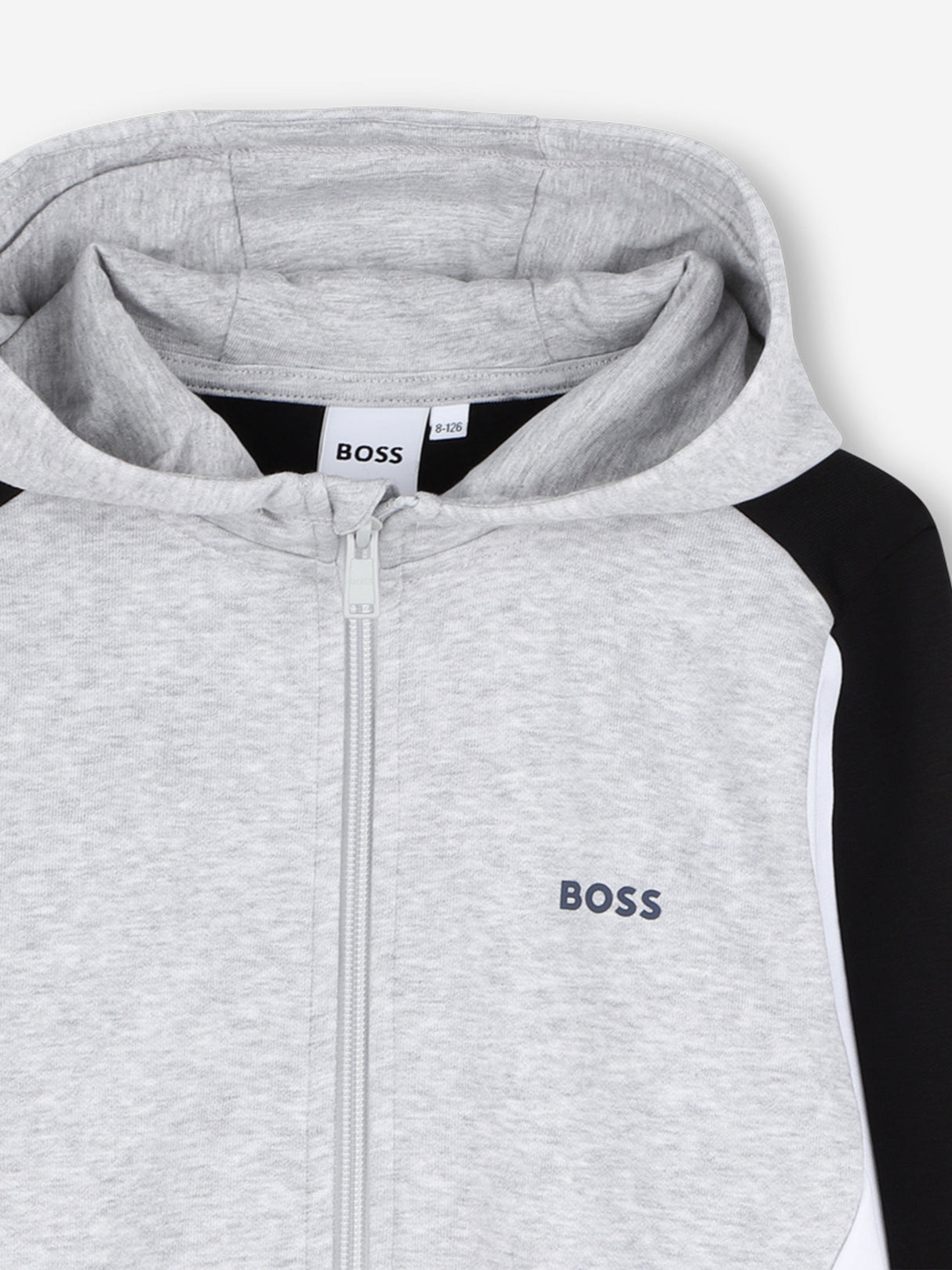 BOSS Boys Logo Print Zip Up Top in Grey