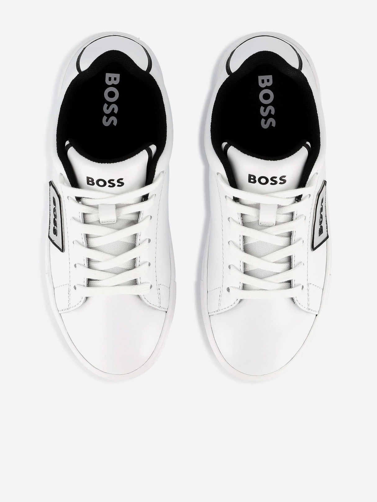 BOSS Boys Leather Logo Trainers in White