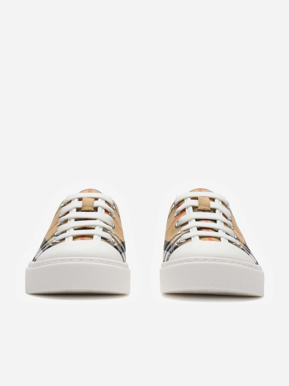 Burberry Kids Check Cotton Canvas Trainers in Beige