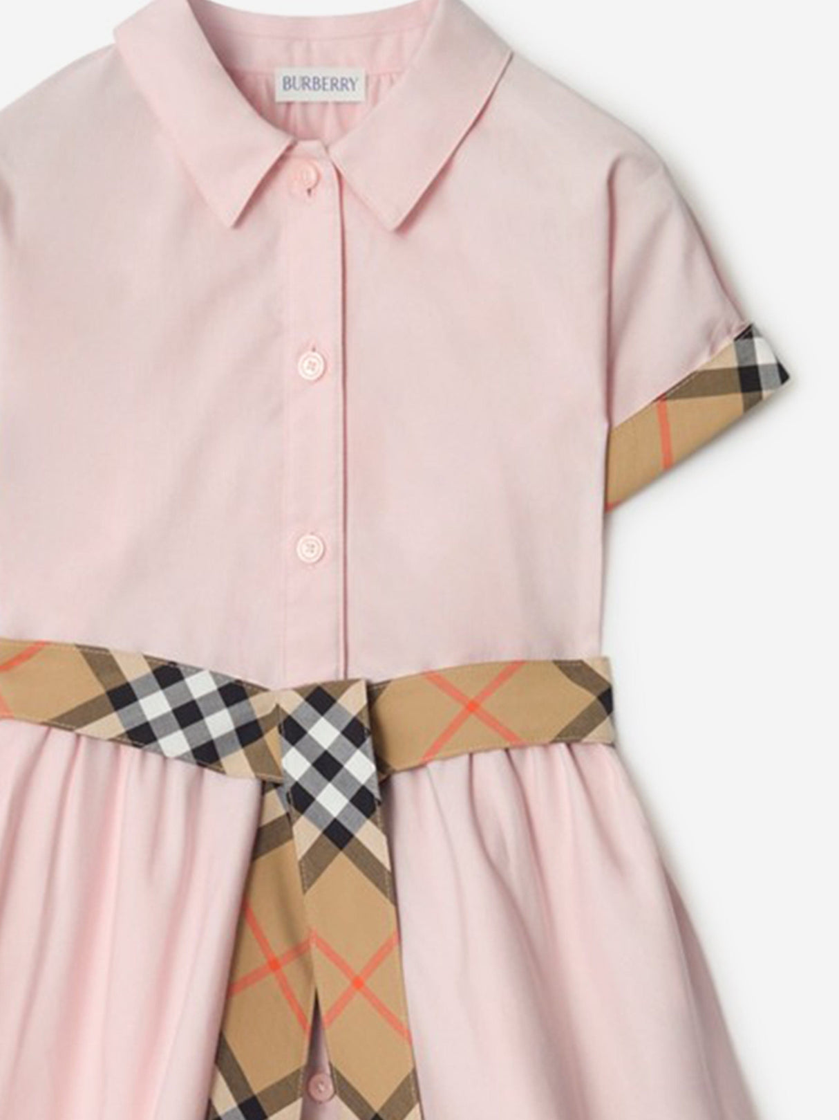 Burberry Girls Juliet Check Trim Shirt Dress in Pink