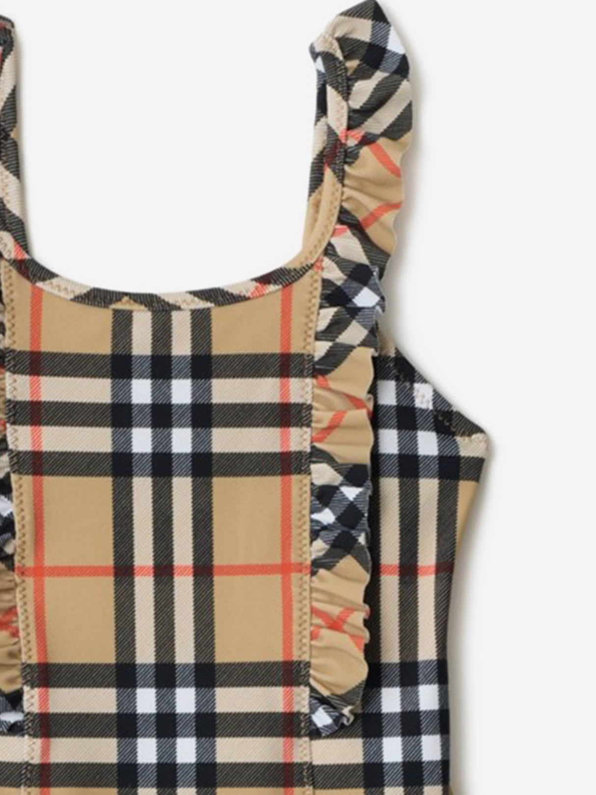Burberry Girls Tilly Ruffle Trim Check Swimsuit in Beige