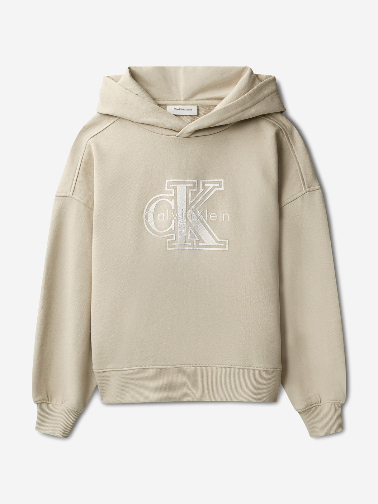 Calvin Klein Girls Velvet Monologo Hoodie in Beige