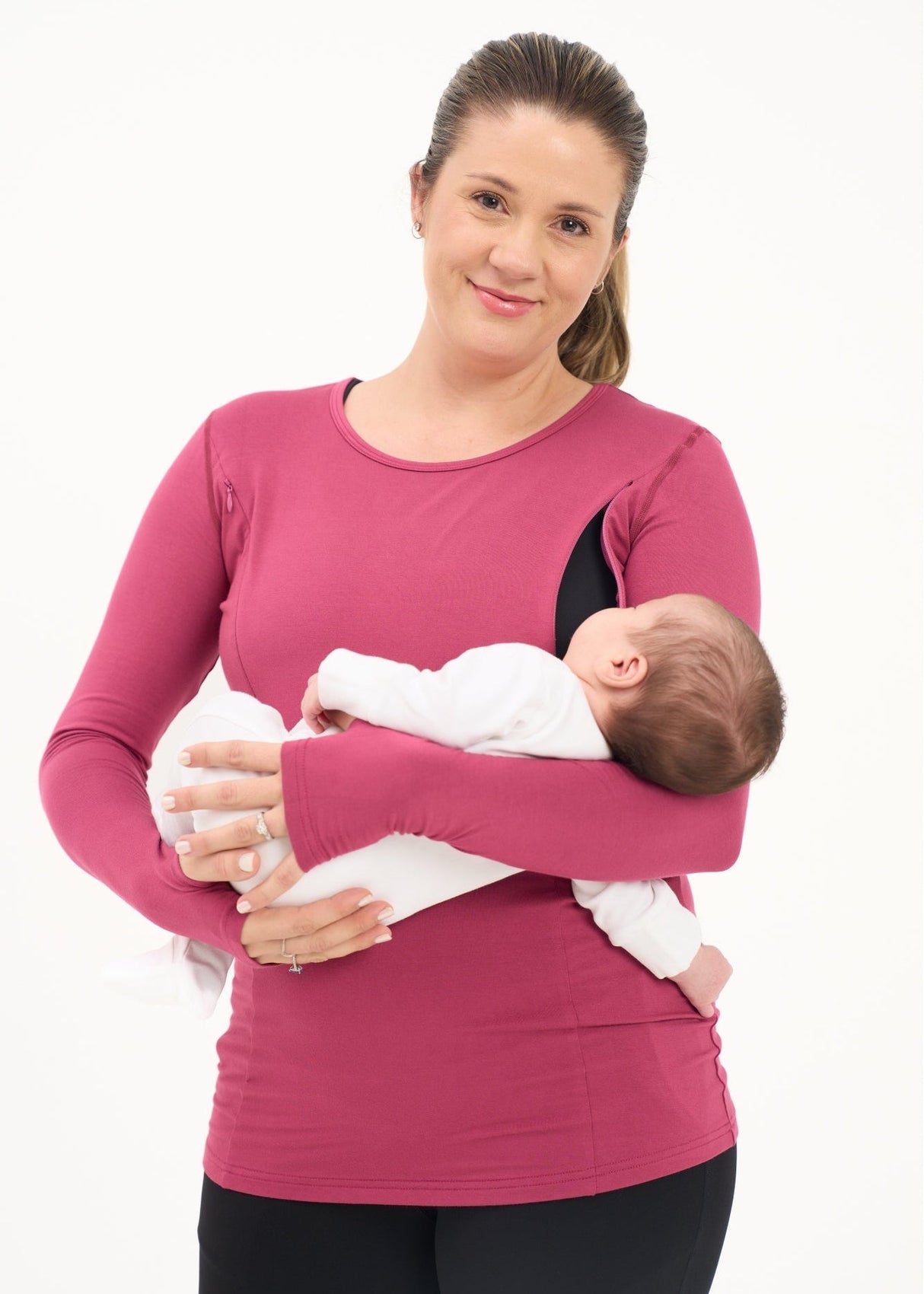 Bamboo Maternity & Breastfeeding Long Sleeved Top - Cherry