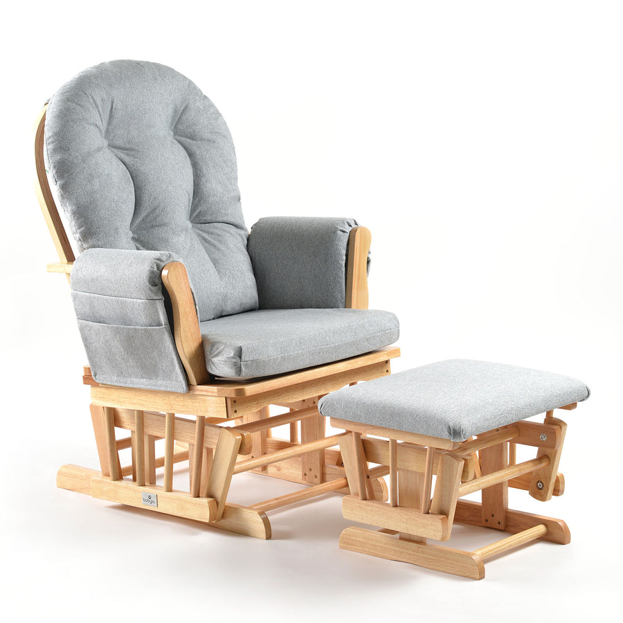 Johnston's Brompton Deluxe Baby Nursing Glider & Footstool – Suedette Comfort with Smooth Glide, Natural / Grey