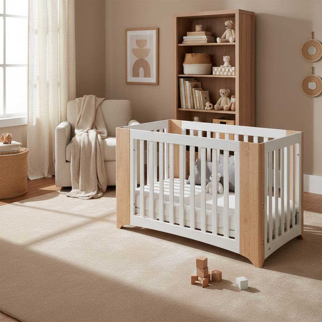Cocoon Evoluer 4 in 1 Nursery Furniture System - Crib, Cot, Toddler Bed & Sofa, White/Natural