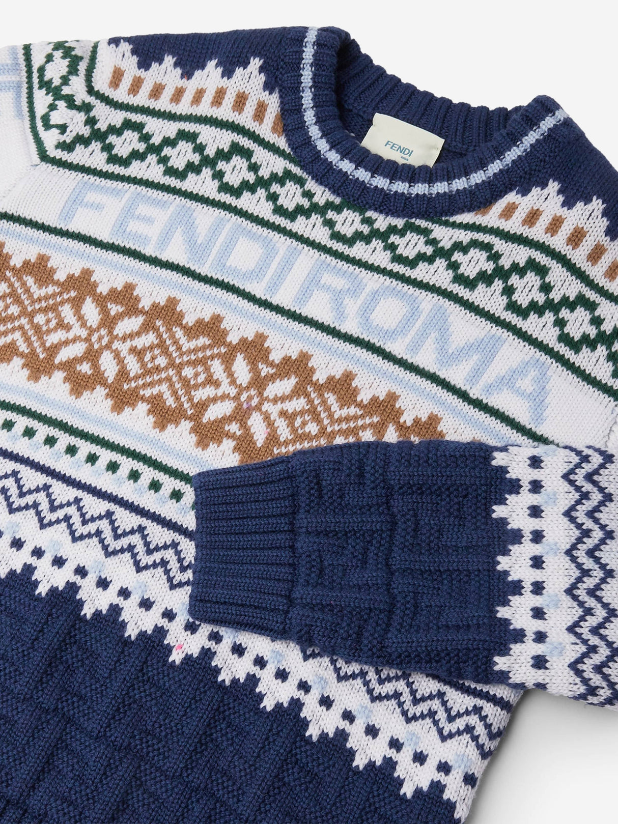 Fendi Boys Norwegian Wool Knit Jumper in Blue