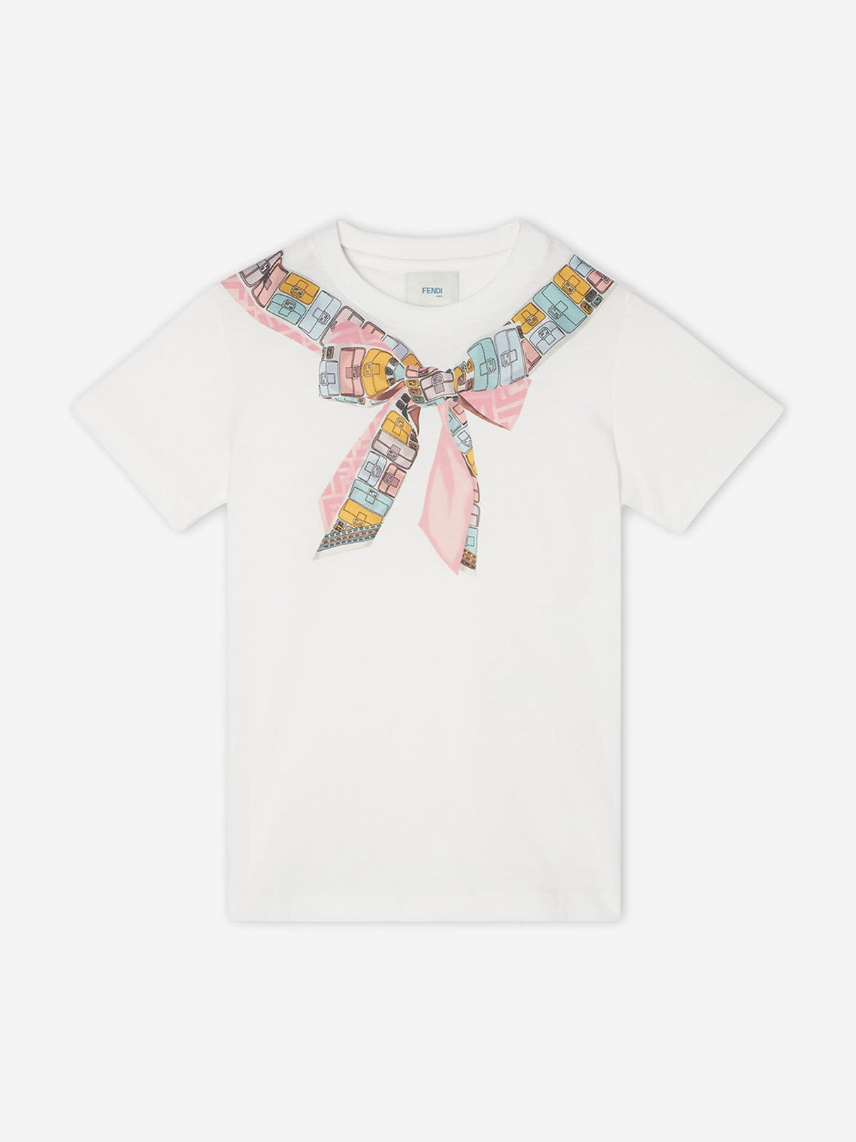Fendi Girls Trompe l'oeil Bow Print T-Shirt in White