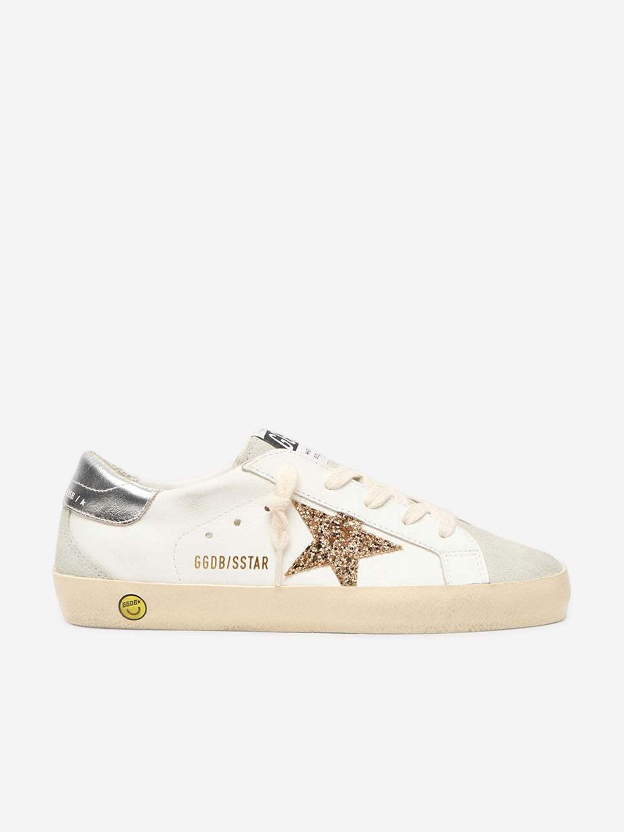 Golden Goose Girls Leather and Glitter Star Super-Star Trainers in White