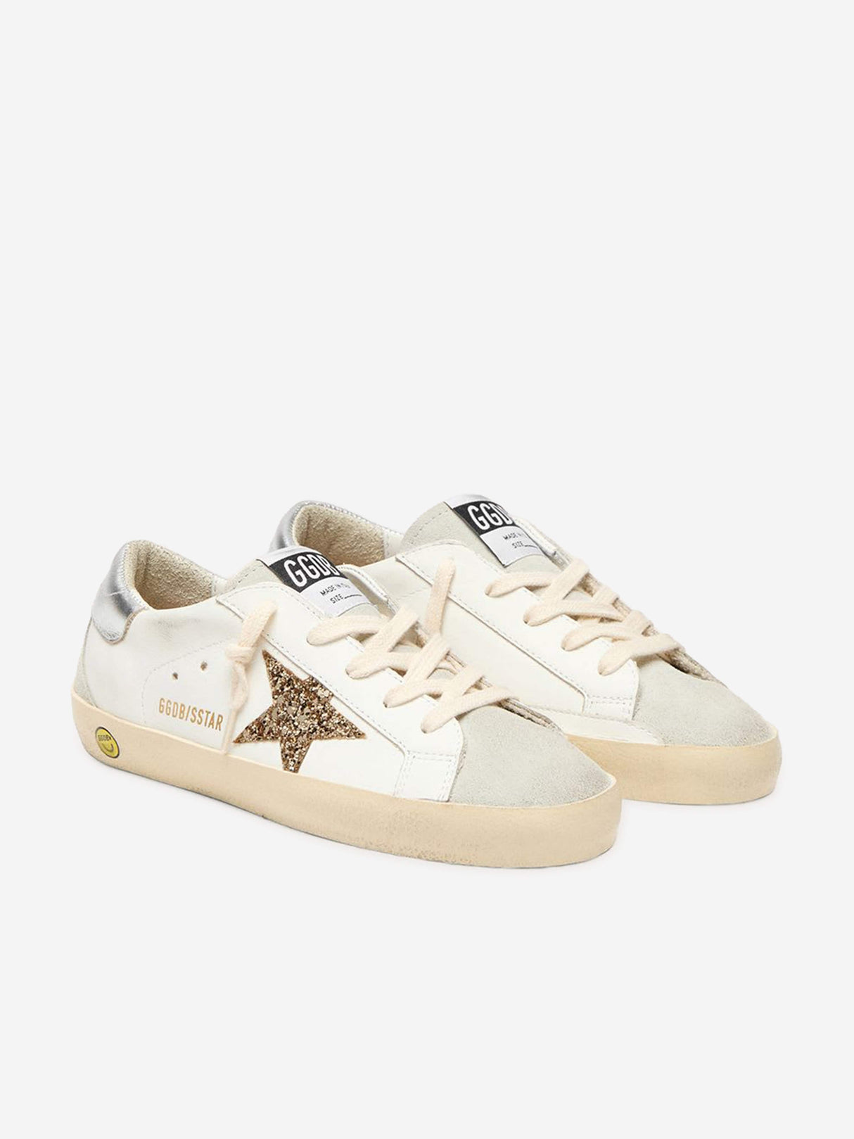 Golden Goose Girls Leather and Glitter Star Super-Star Trainers in White