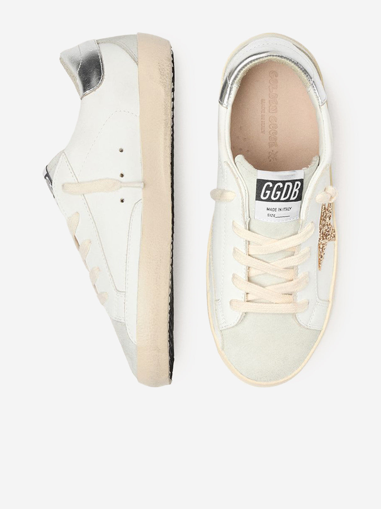 Golden Goose Girls Leather and Glitter Star Super-Star Trainers in White