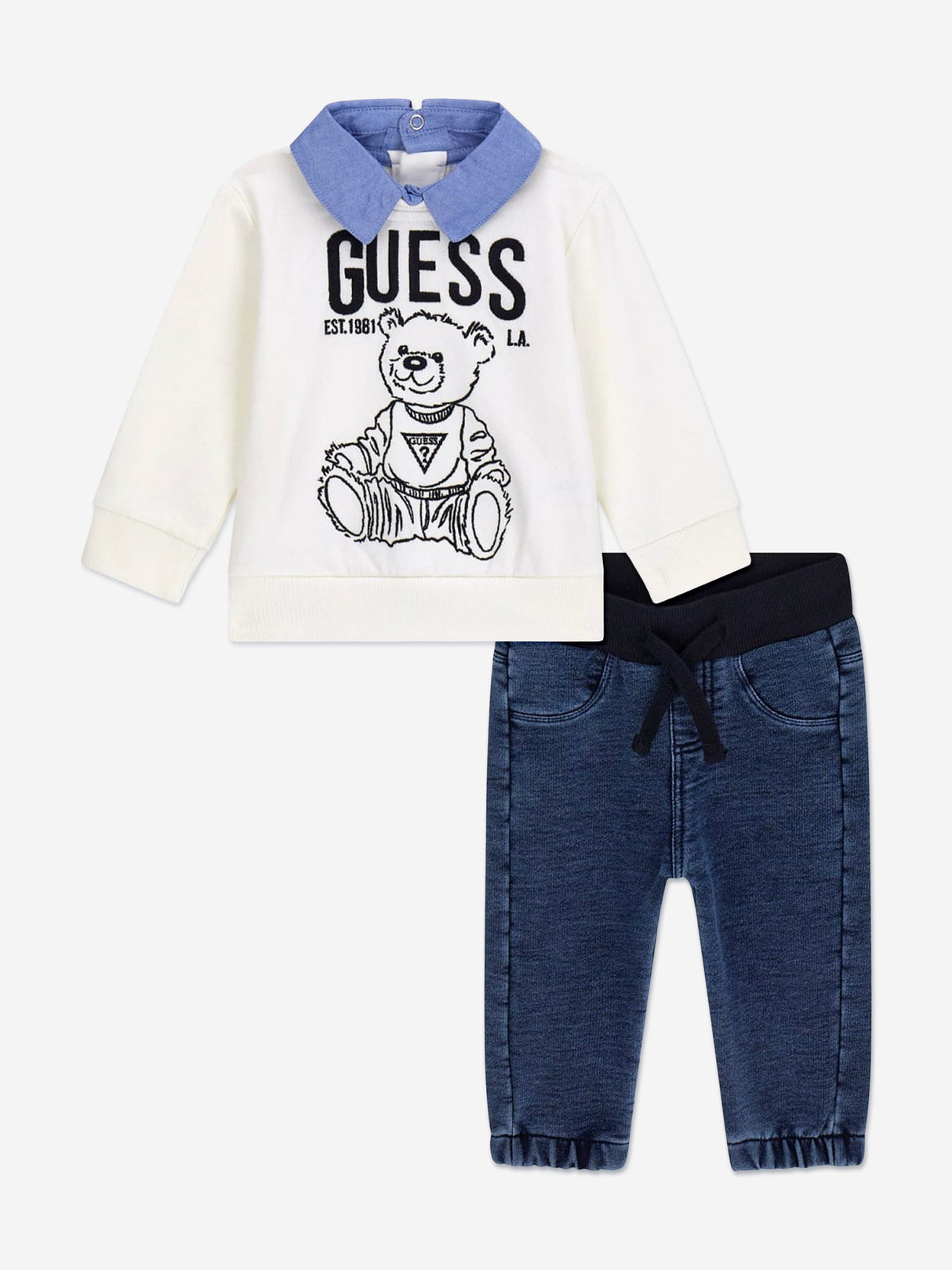 Guess Baby Boys Top and Denim Pants Set in White