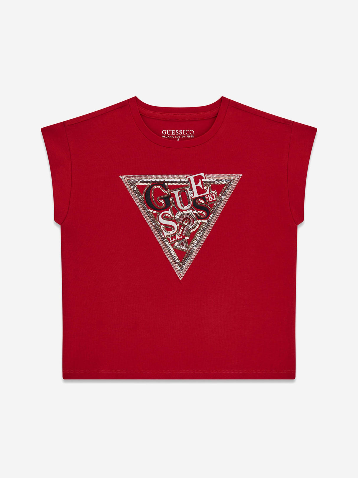 Guess Girls Sequin Logo T-Shirt in Red
