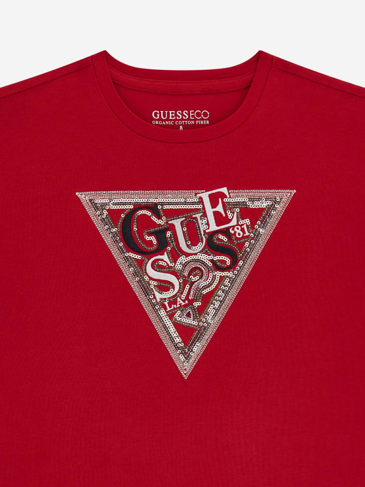 Guess Girls Sequin Logo T-Shirt in Red