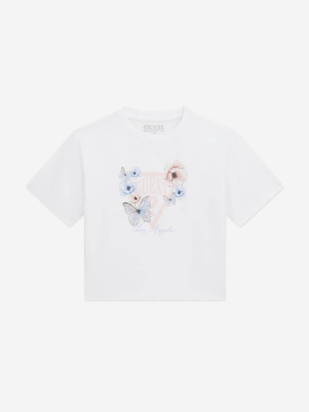 Guess Girls Flower and Butterfly Logo T-Shirt in White