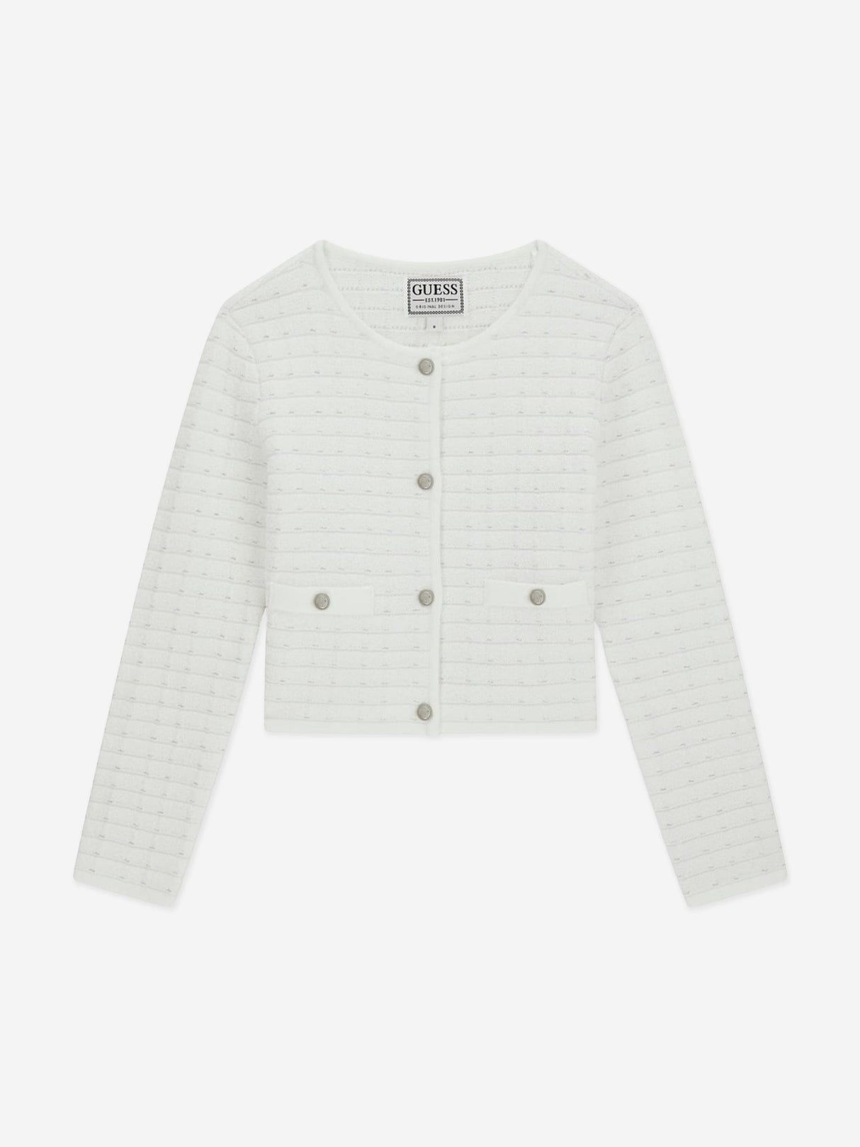 Guess Girls Tweed Cardigan in White