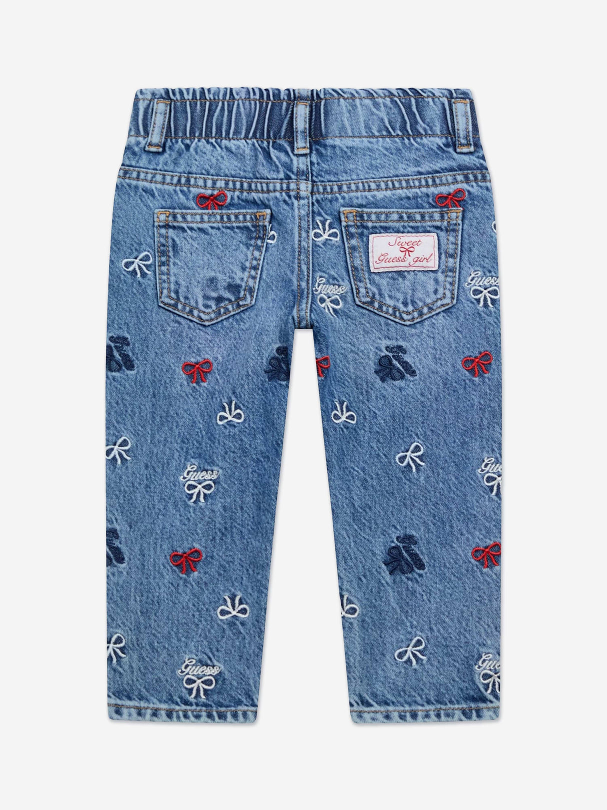 Guess Girls Embroidered Bow Mom Jeans in Blue