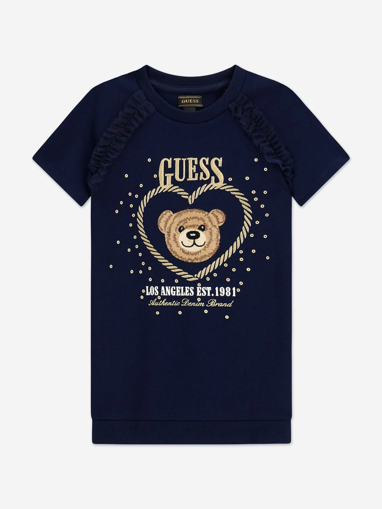 Guess Girls Punto Milano Bear Dress in Navy