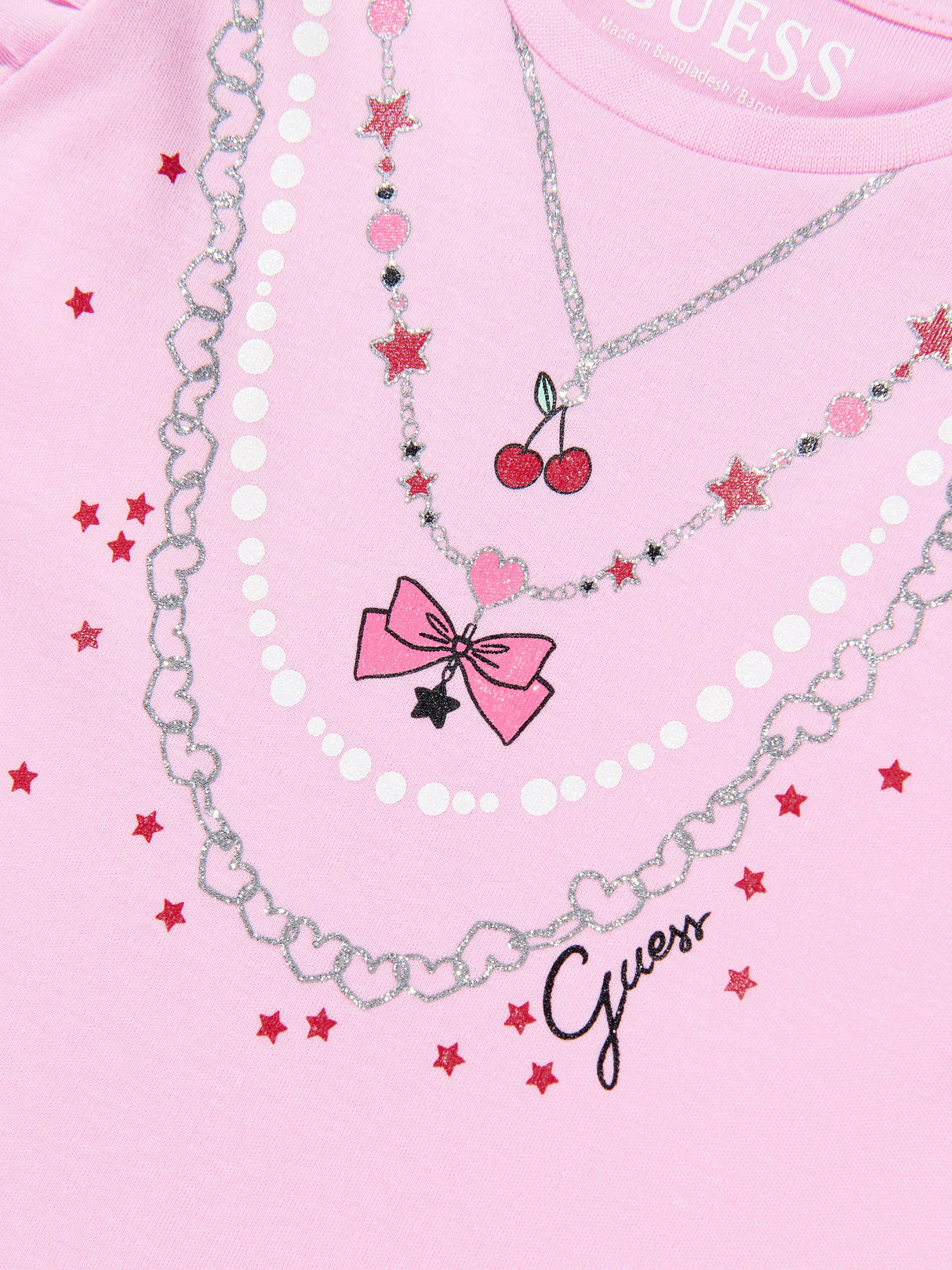 Guess Girls Cotton Necklace Dress in Pink