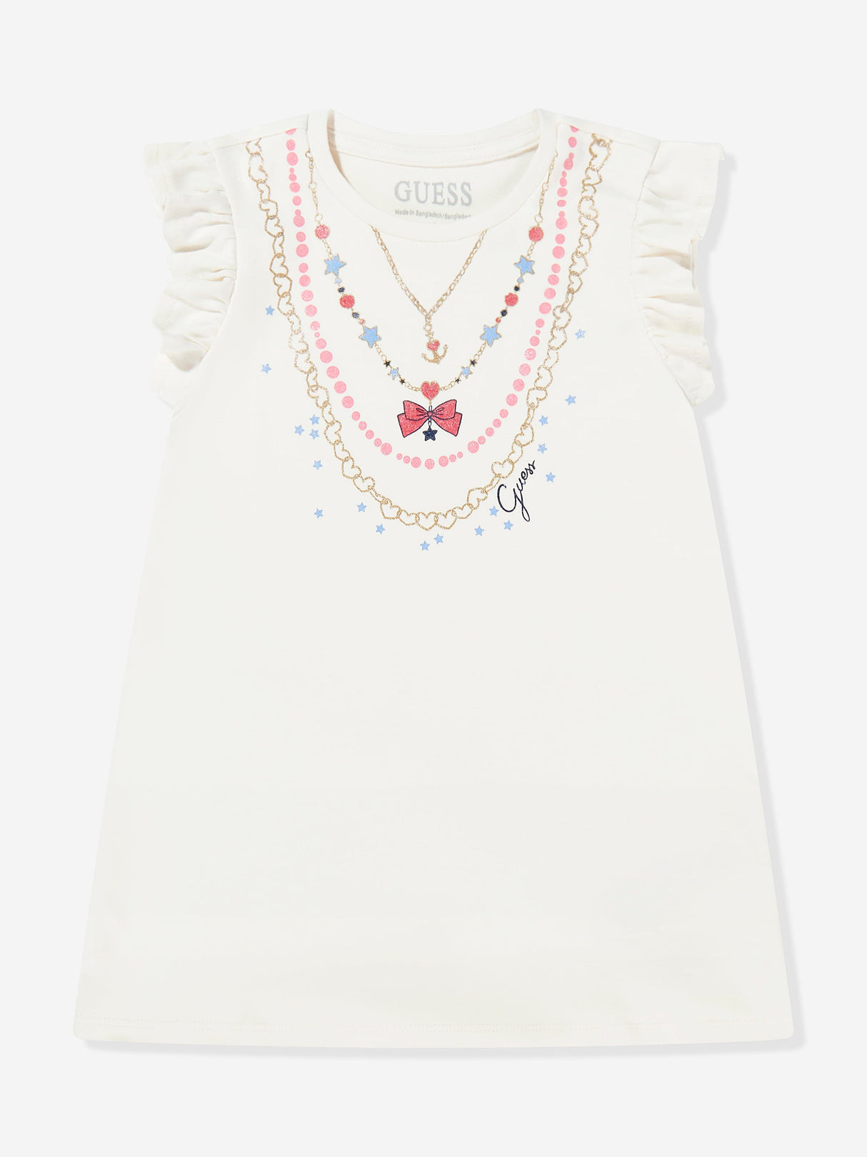 Guess Girls Cotton Necklace Dress in Ivory