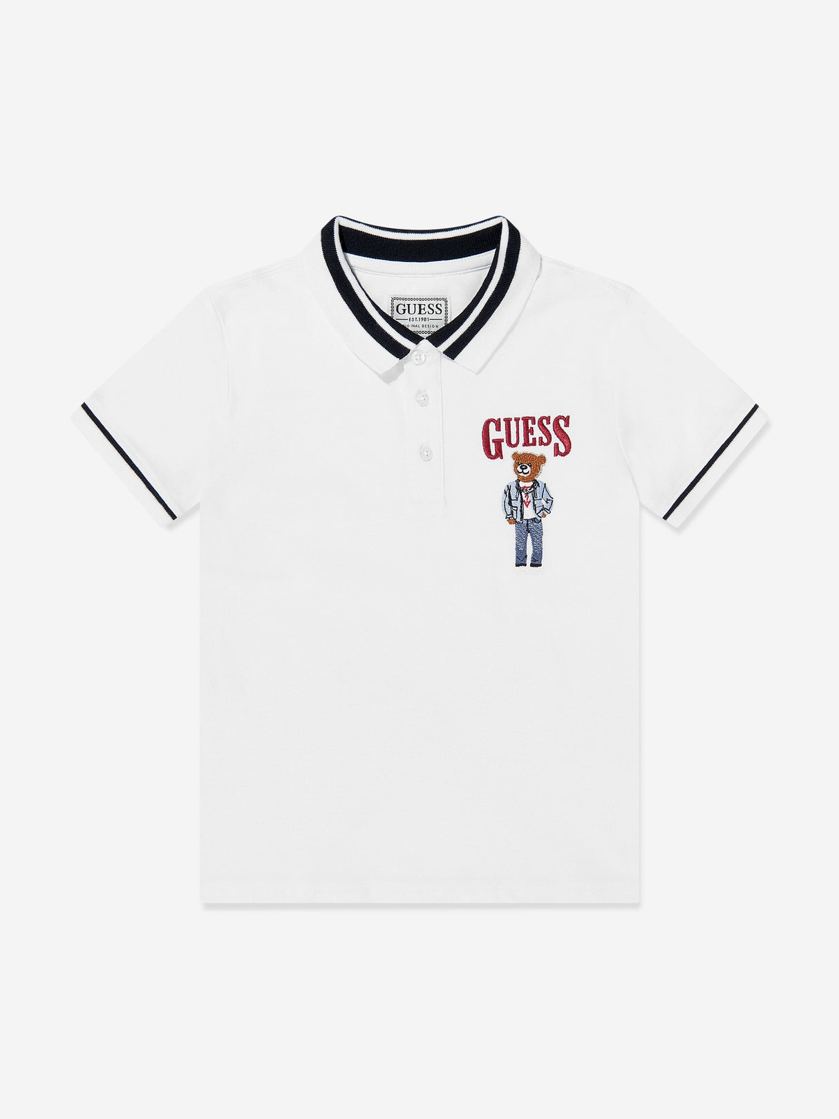 Guess Boys Bear Polo Shirt in White