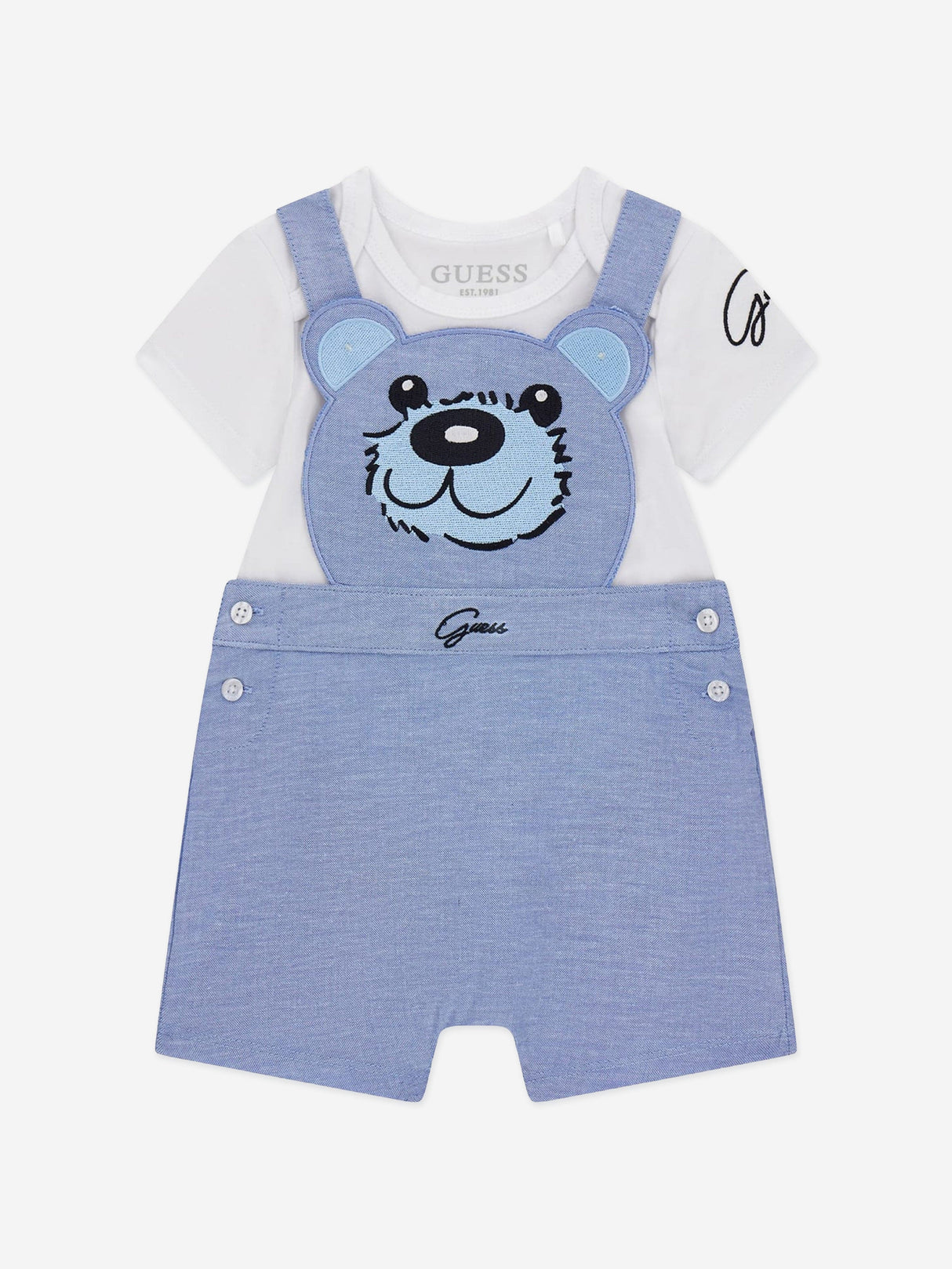 Guess Baby Boys Bodysuit and Bear Romper Set in White