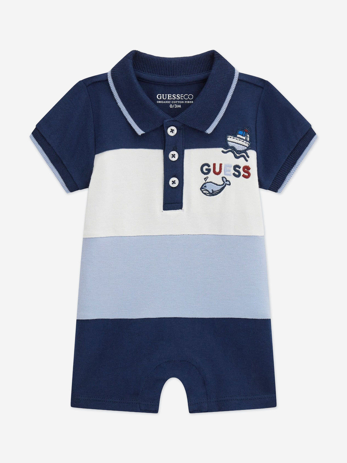 Guess Baby Boys Striped Polo Romper in Navy