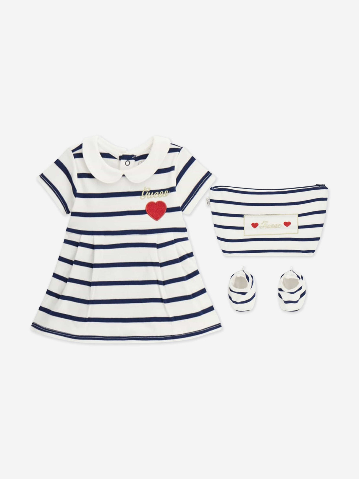 Guess Baby Girls Striped Dress with Booties in Navy