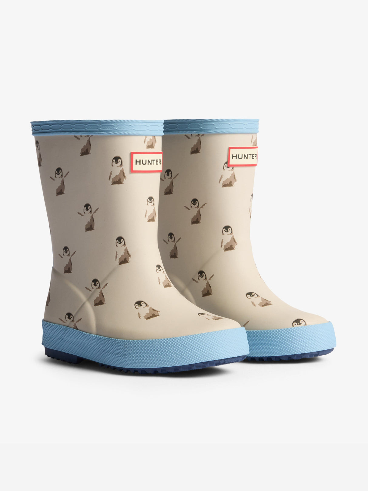 Hunter Kids First Penguin Print Wellington Boots in White
