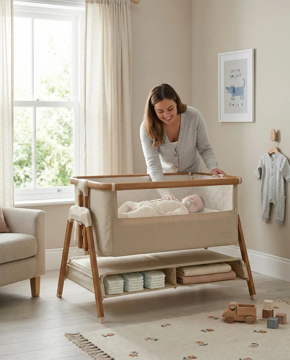 Sona Bedside & Co-Sleeping Crib - Beige