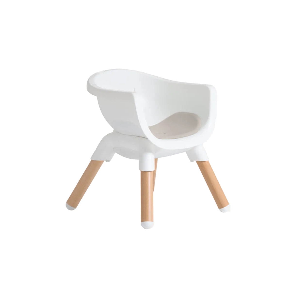 White chair with wooden legs on a white background