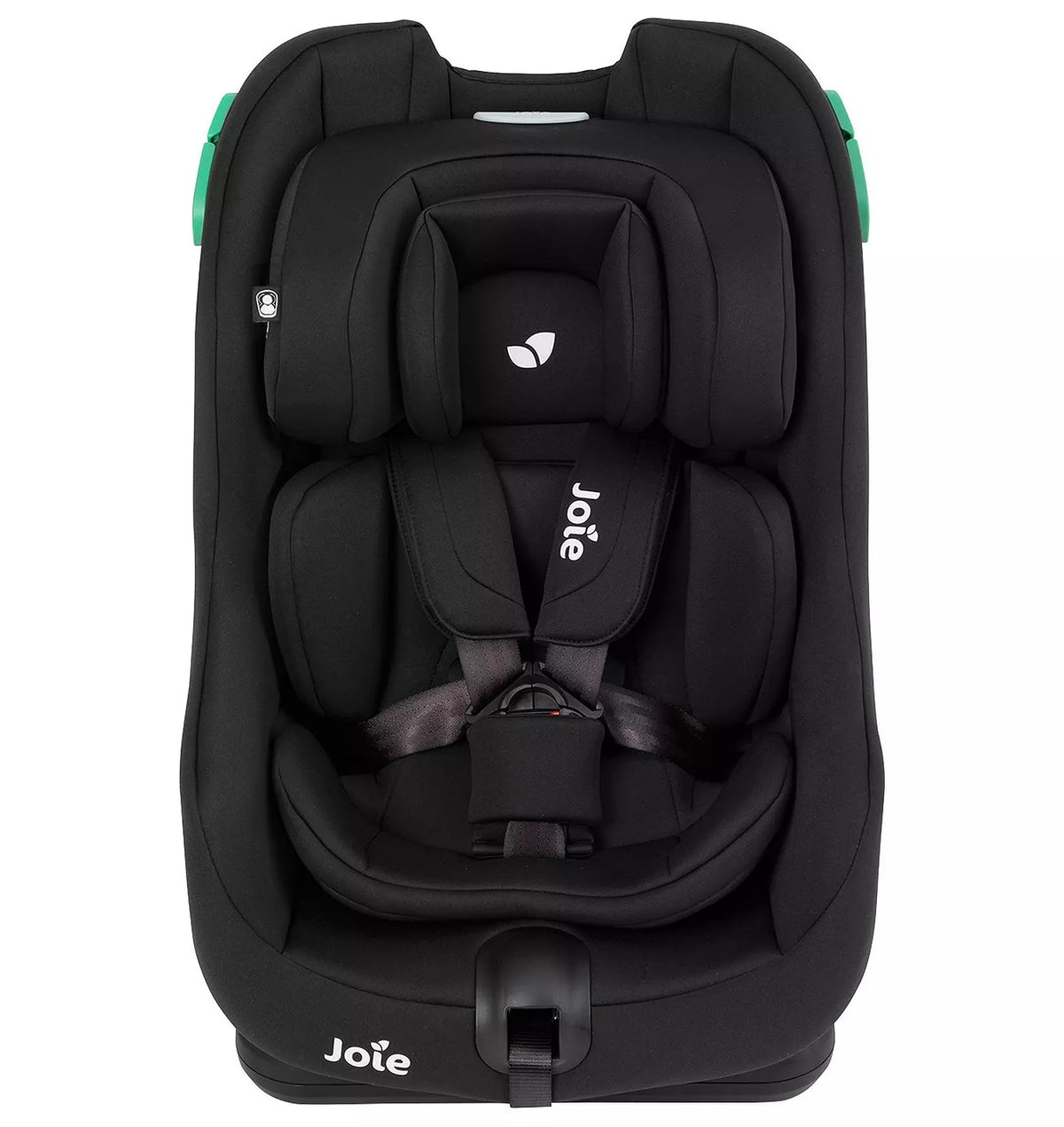 A black Jote child car seat with green side accents, shown from a front-facing perspective on a solid white background.