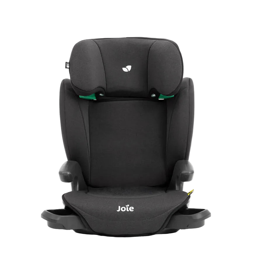 Black car seat with 'Joie' branding on a white background