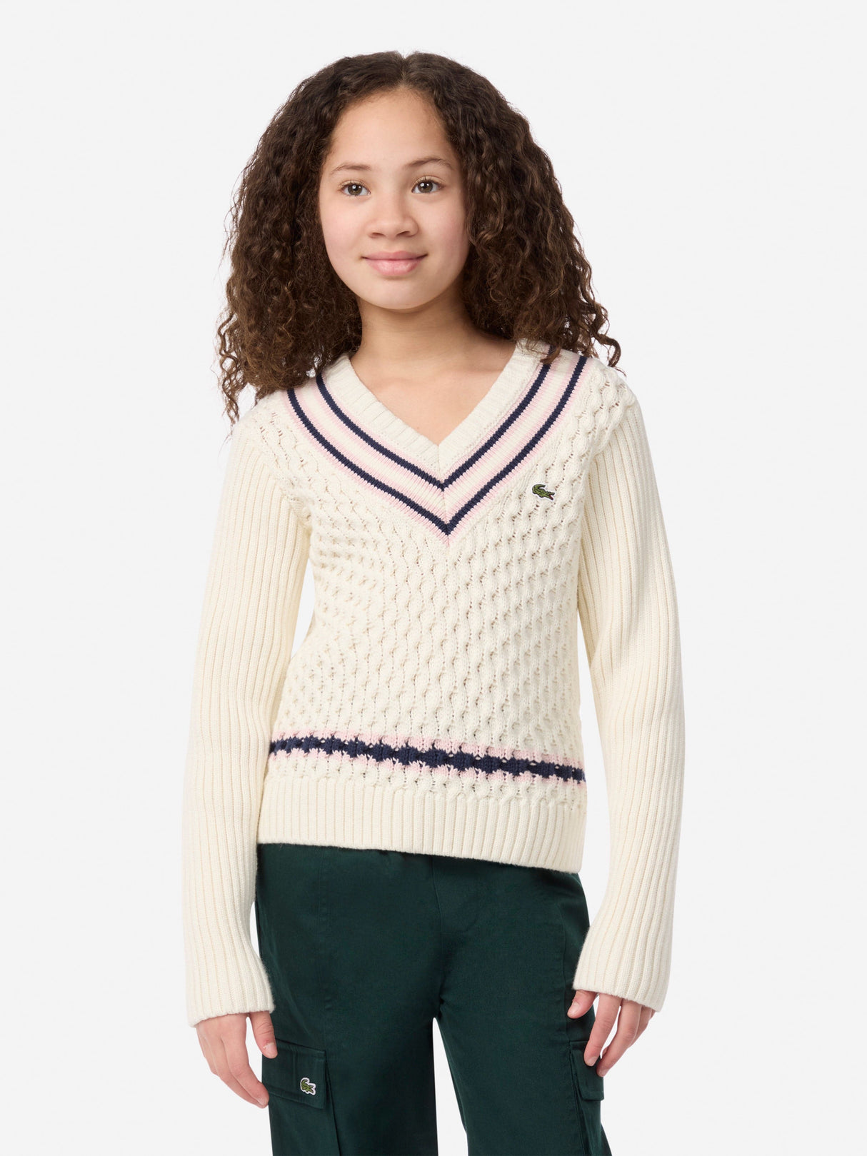 Lacoste Girls Mixed Stitch Jumper in Ivory