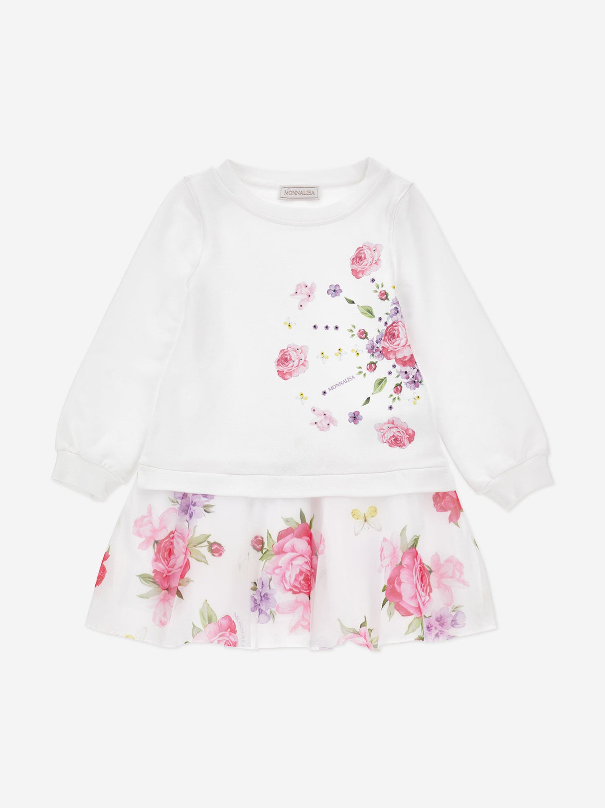 Monnalisa Girls Floral Sweater Dress in White