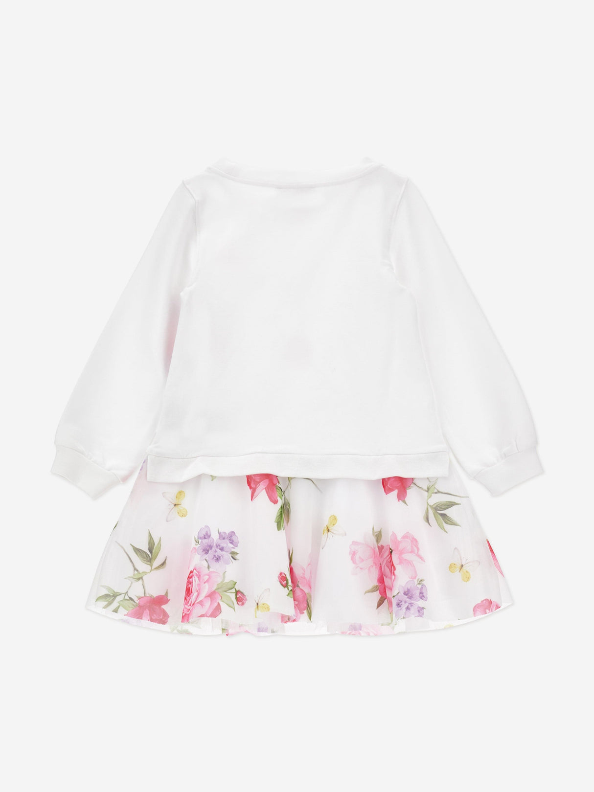 Monnalisa Girls Floral Sweater Dress in White