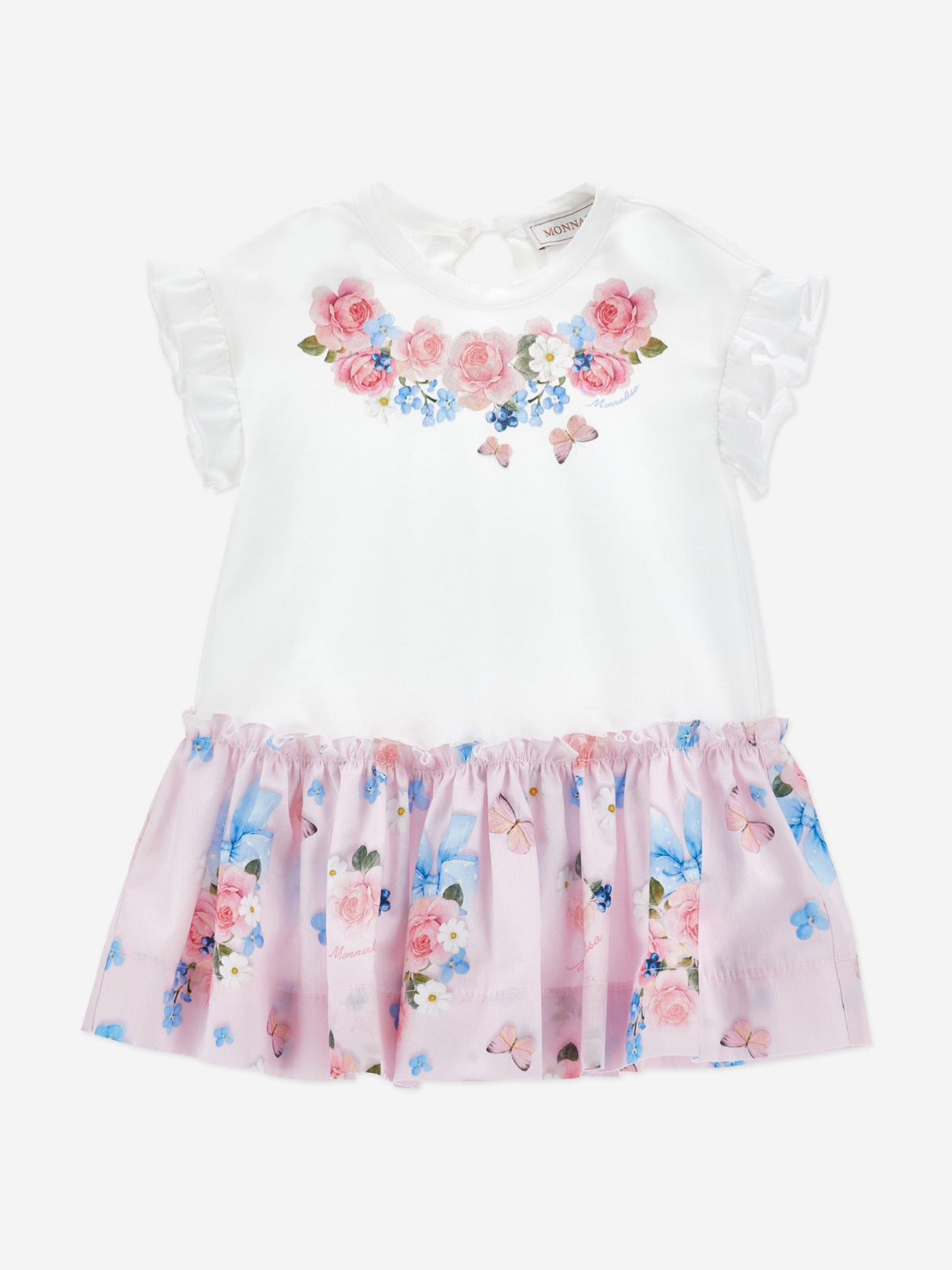 Monnalisa Baby Girls Butterflies and Flowers Dress in White