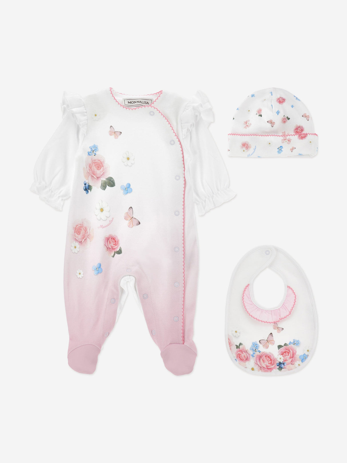 Monnalisa Baby Girls Butterflies and Flowers Babygrow Set in Pink