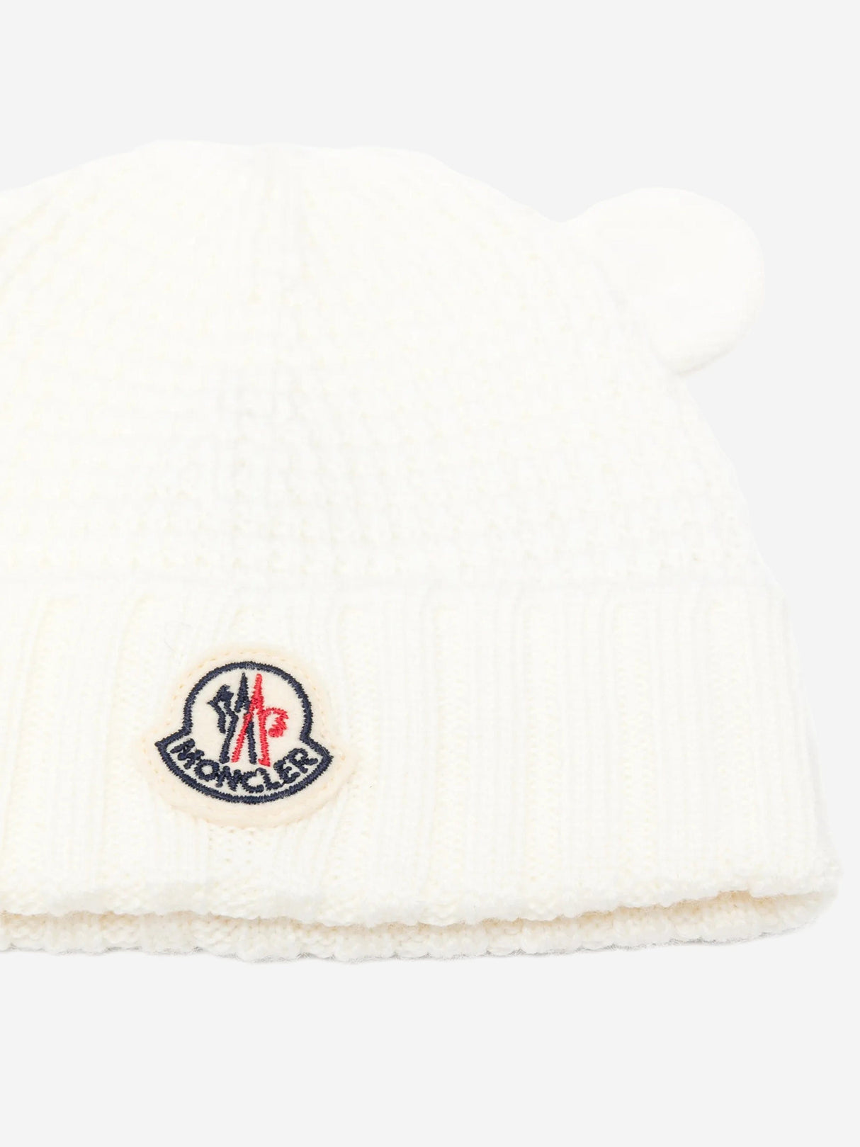 Moncler Enfant Baby Wool Beanie Hat with Ears in White