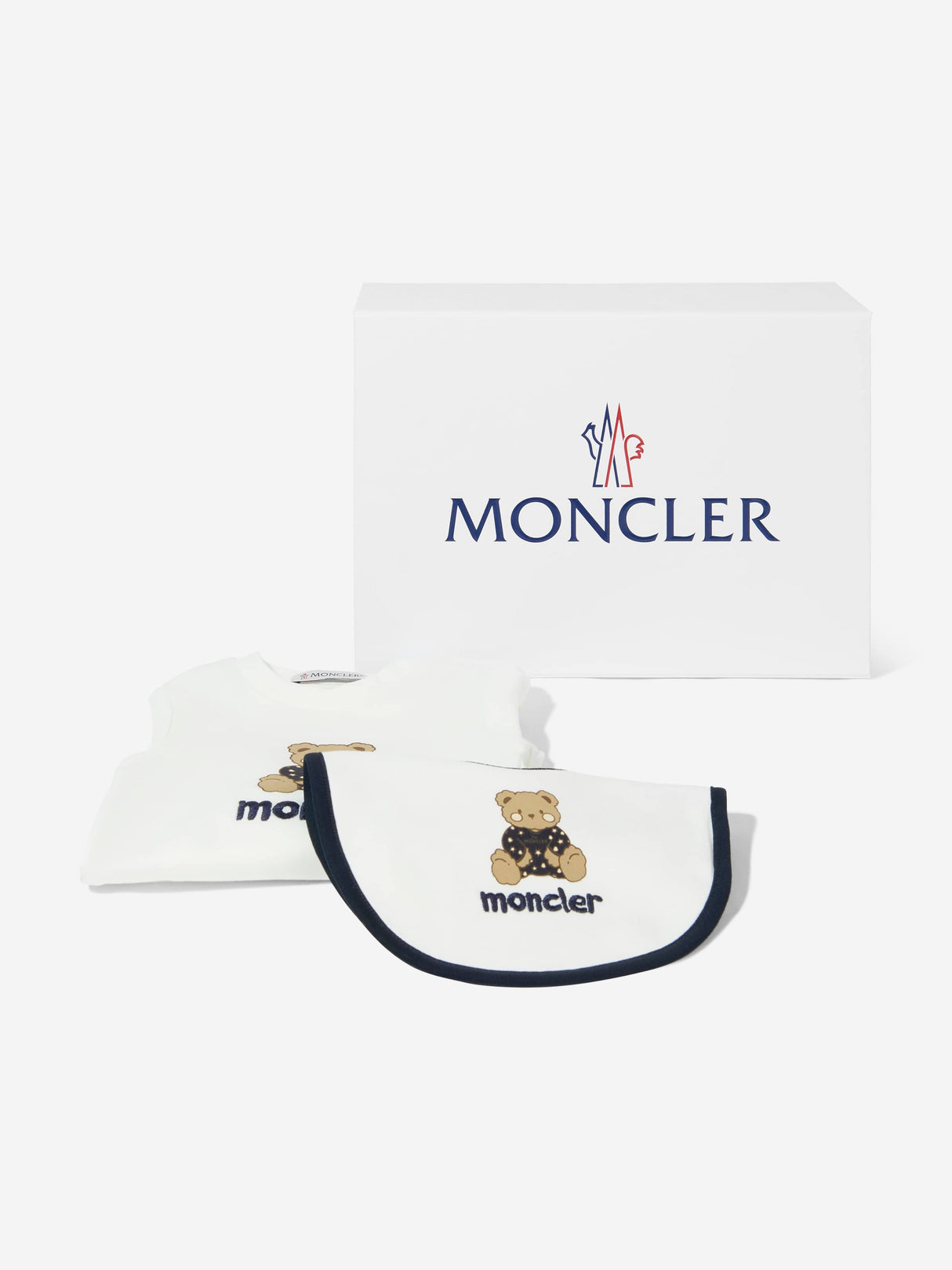 Moncler Enfant Baby Teddy Bear Bodysuit and Bib Gift Set in White
