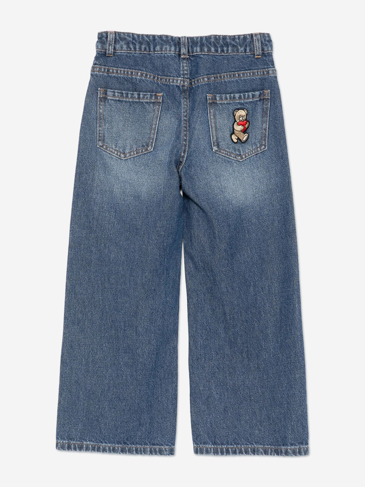 Moschino Girls Wide Leg Teddy Bear Jeans in Blue