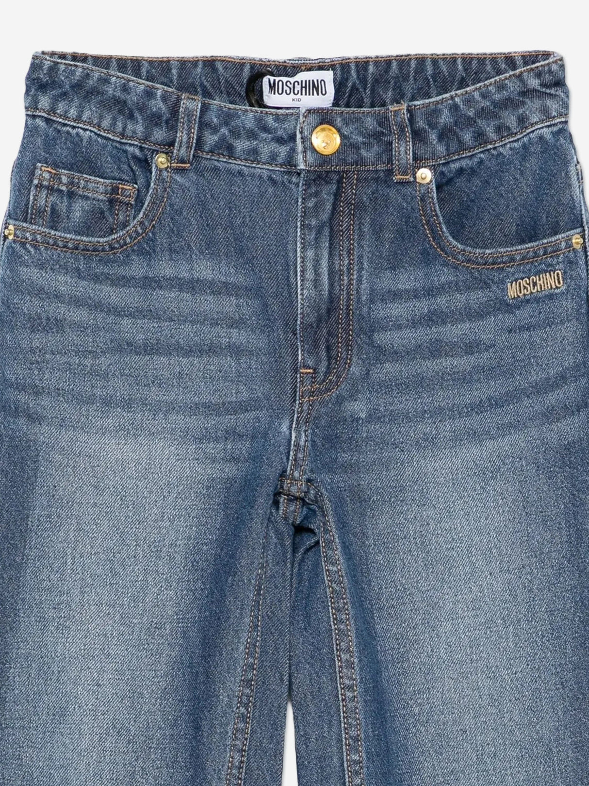 Moschino Girls Wide Leg Teddy Bear Jeans in Blue