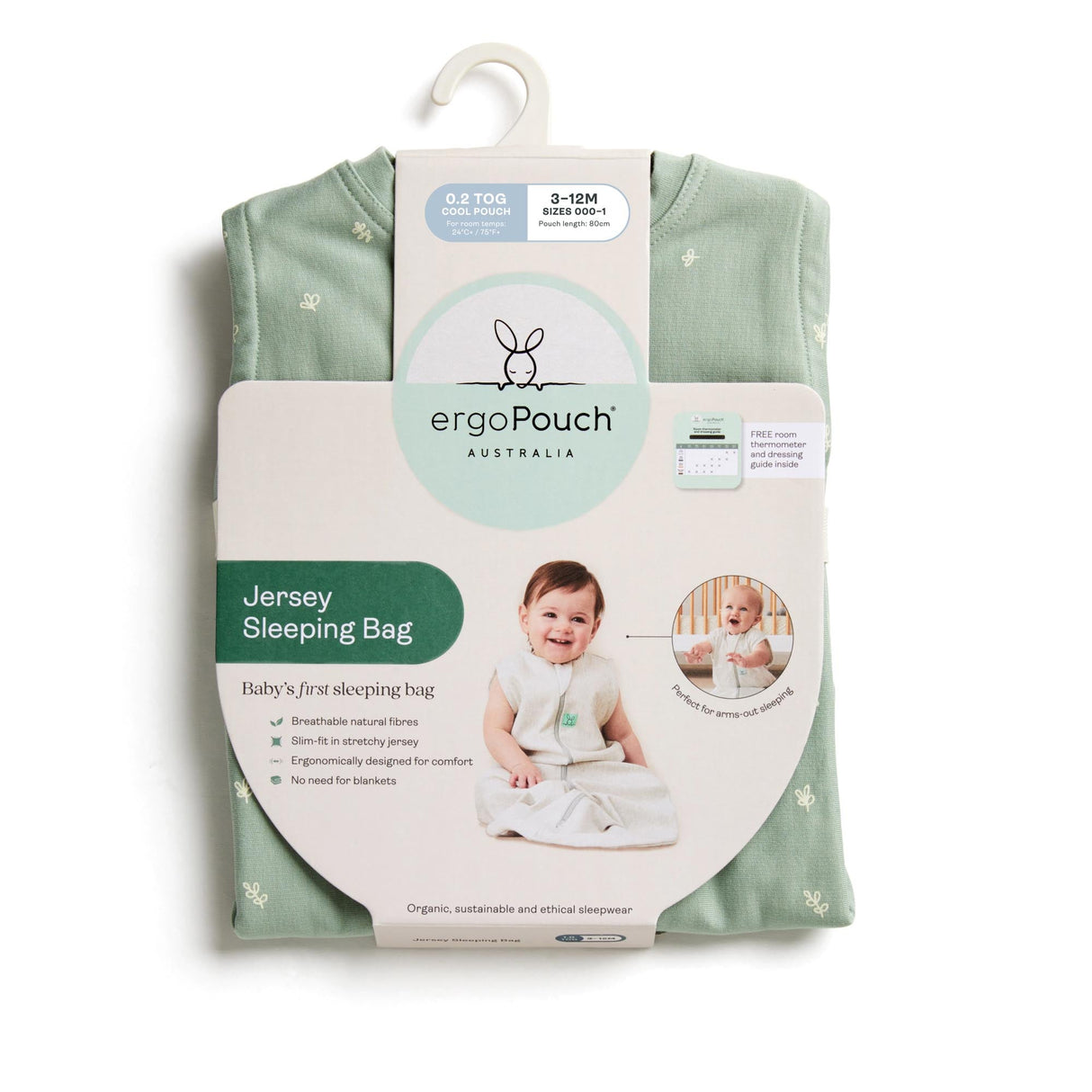 ergoPouch - Organic All Year Jersey Sleeping Bag - Sage 1.0 TOG