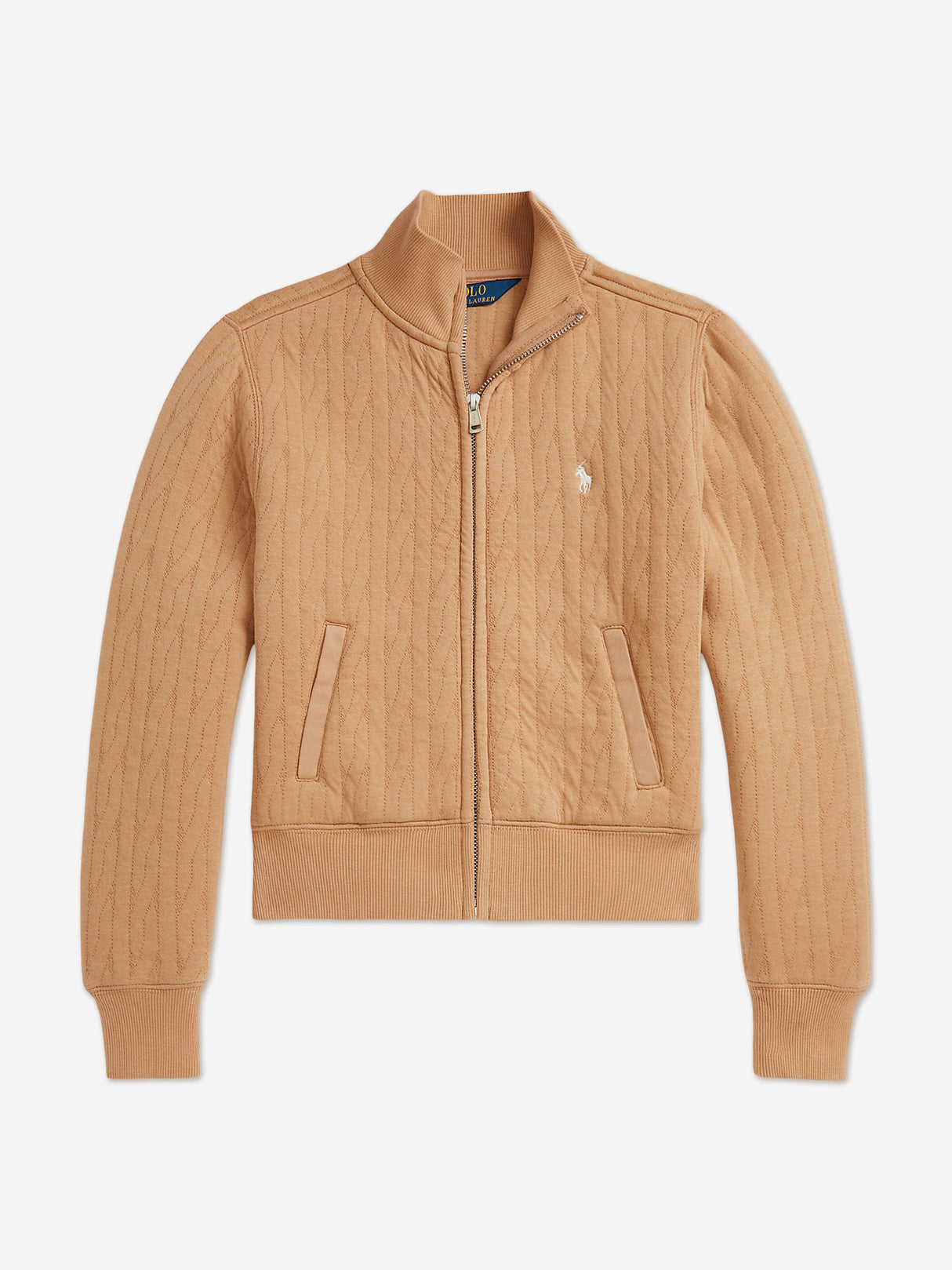 Ralph Lauren Girls Cable Jacquard Zip Up in Beige