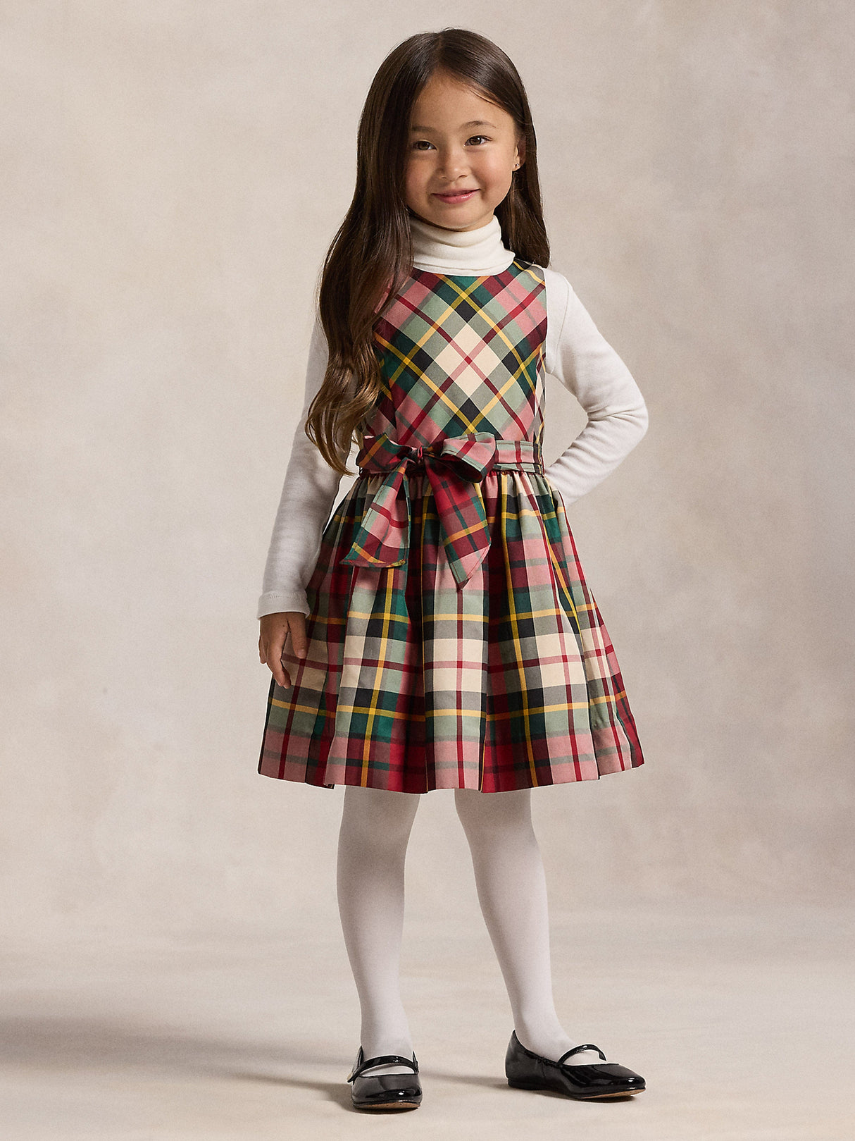 Ralph Lauren Girls Taffeta Tartan Sleeveless Dress in Red