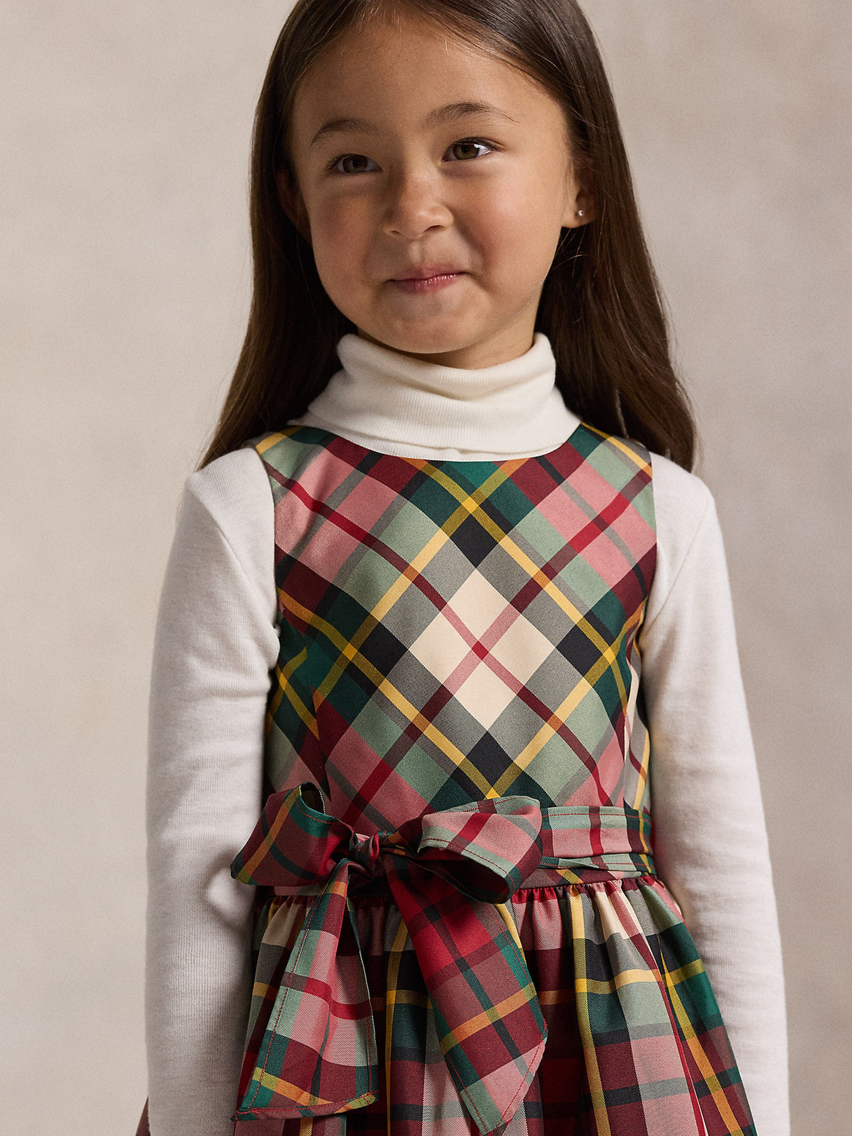 Ralph Lauren Girls Taffeta Tartan Sleeveless Dress in Red